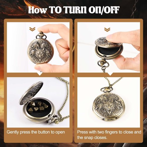 Banloga D&D Dice Set,7PCS Metal Dice for Dungeons and Dragons,Mini Dice Set with Pocket Watch Case,Role Playing Board Games Accessories (Dragon, Bronze)