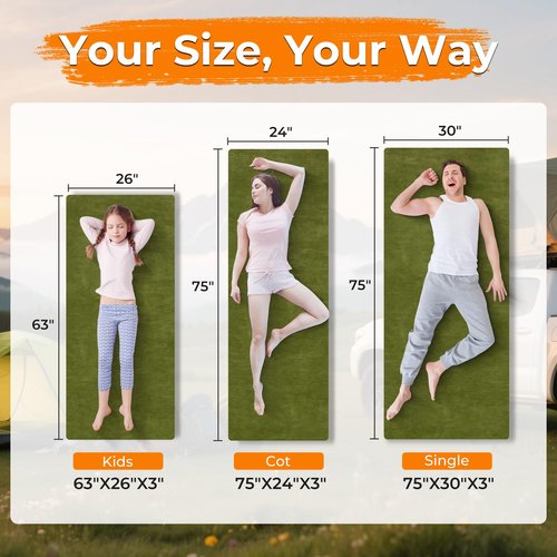 BDEUS Memory Foam Camping Mattress Pad 3inch Cot Size Waterproof Roll Up Bed Sleeping Mat for Adults Portable Roll Up Mattress for Travel Guest Floor Bed Cot Mattress for Car, Tent