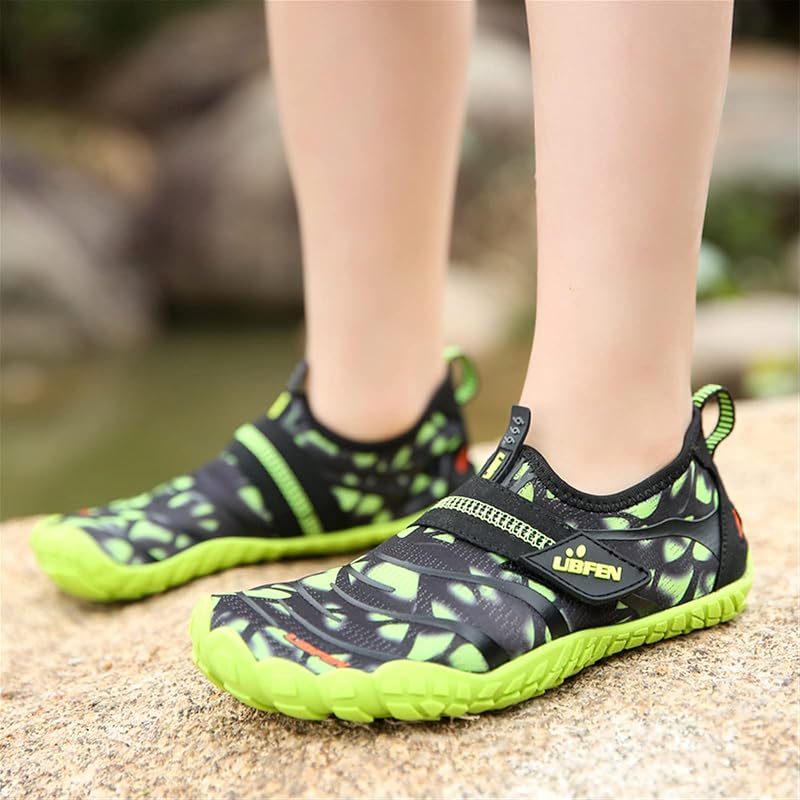 UBFEN Kids Water Shoes - Quick-Dry Aqua Socks for Boys & Girls, Green+2 Big Kid