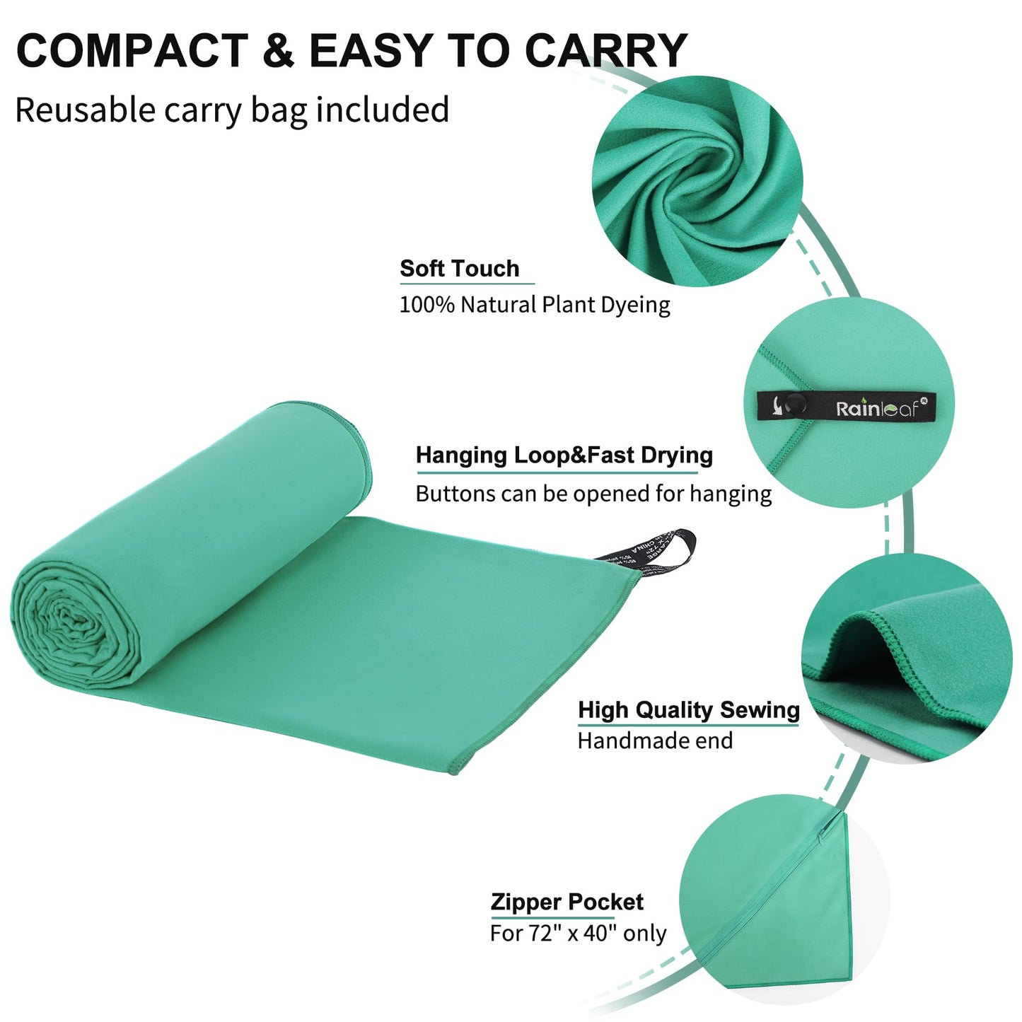 Rainleaf Microfiber Towel Perfect Travel & Gym & Camping Towel. Quick Dry - Super Absorbent - Ultra Compact - Lightweight. Suitable for Trip, Beach, Shower, Backpacking, Pool