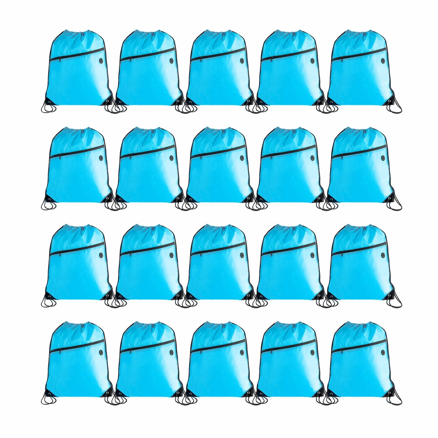Lightweight Drawstring Backpack with 2 Compartments, Zip Pocket ECO Cinch Bags for Gym Travel, for Men Women (20, Blue)