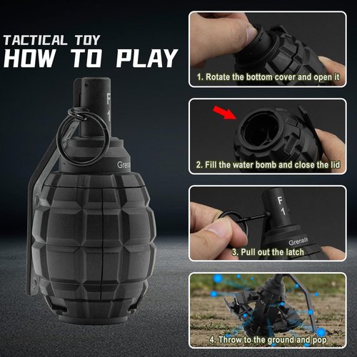 Zhongren CS Hand Grenades Toys Model Spring Powered Impact for Battle Games Tactcial Airsoft Paintball (F1-BK)