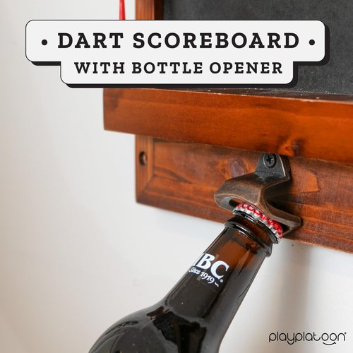 Play Platoon Chalkboard Dart Scoreboard & Holder Wall Mount with Bottle Opener - 10x17 Inch Wood Scoreboard, Professional Accessories, Holds 12 Darts