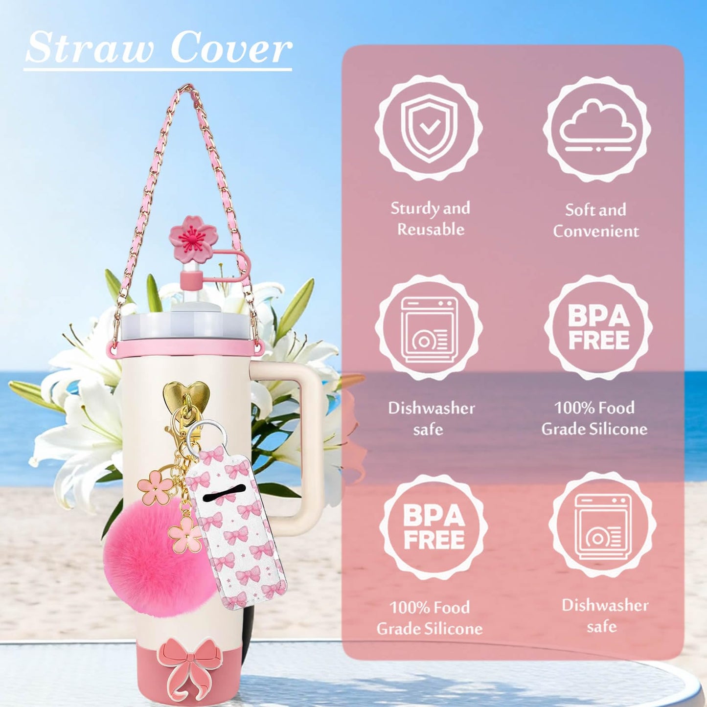 RNFVJH Accessories Set for Stanley Cup Boot Strap Lip Charms Pink