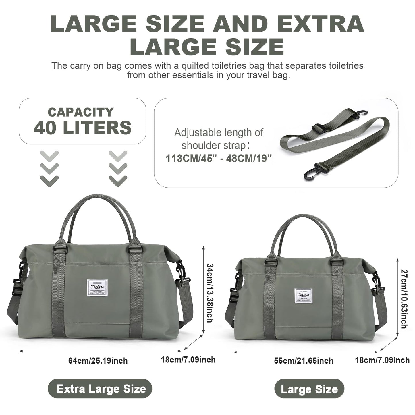 Travel Duffel Bag,Weekender Overnight Bag for Women,Carry-on Bag with Wet Pocket,Gym Bag,Extra Large,Olive Green