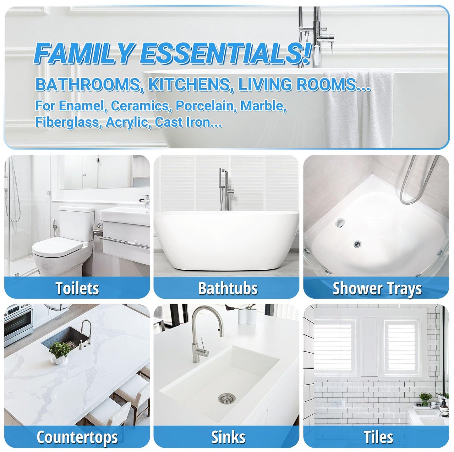 Bathtub Repair Kit 4.94oz (Color Match), TUFINEIN Porcelain Repair Kit for Fiberglass, Enamel, Ceramic, Acrylic Repair and Fix Chips, Cracks, Scratches, Holes on Tub/Tile/Sink/Shower Tray/Shower