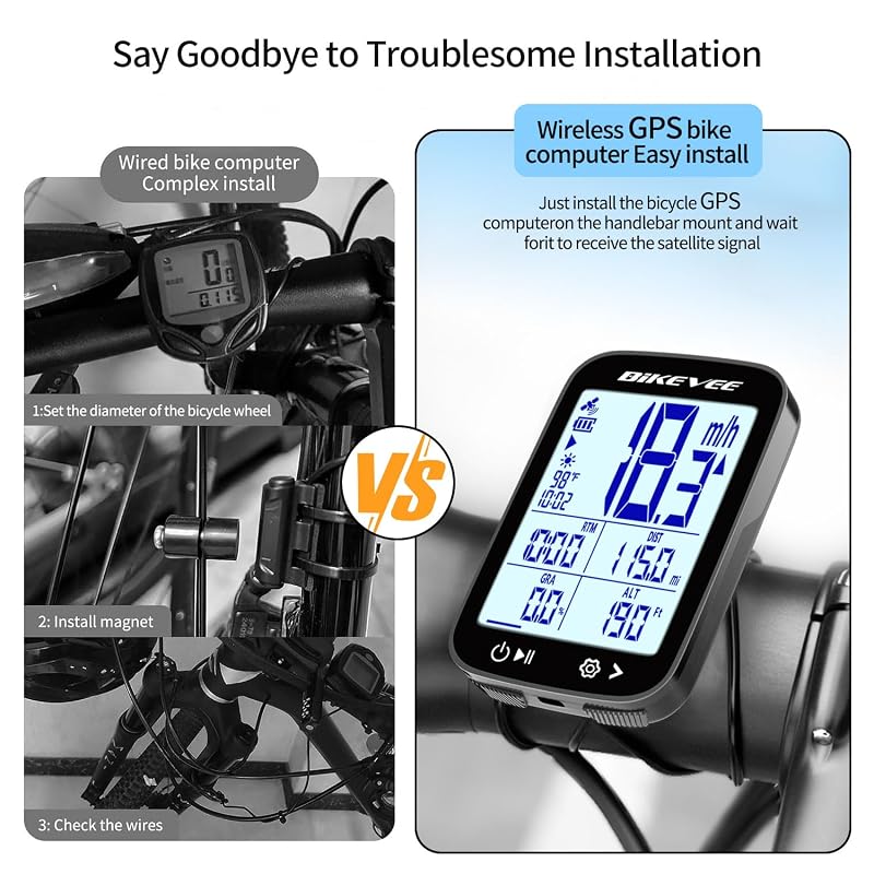 Wireless GPS Bike Computer with Bluetooth App – 2.4" Display, 28H Battery