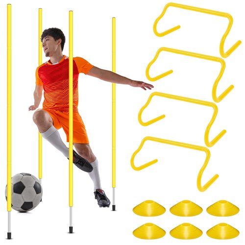 JellyArch Agility Training Equipment Soccer Speed Training Includes 4 Adjustable Soccer Agility Poles 4 Agility Hurdles 6 Soccer Cones for Youth Adults Athletes Football Soccer Training (Yellow)