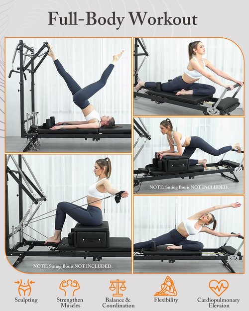 Cofiyard Pilates Reformer, 92" Reformer Pilates Machine with Tower, Adjustable Pilates Equipment for Home Workout, Includes Pilates Tower, Jumpboard