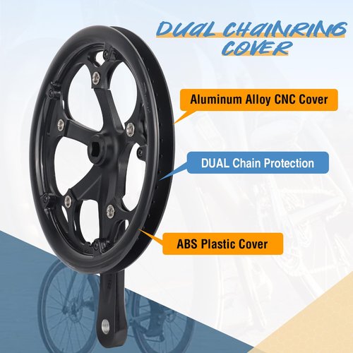MEGHNA Bicycle Crankset 52 Teeth for 6-10 Speed Gears Lightweight Aluminum Alloy 165mm Crank Arm Dual Chain Guards for Folding Bike E-Bike Square Taper Black