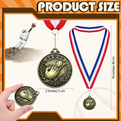 Misdary 12 Pack Medals with Neck Ribbons Team Participation Trophies for Kids Sports Awards Party Favors for Sports Competitions Celebration Gift(Bronze,Baseball)