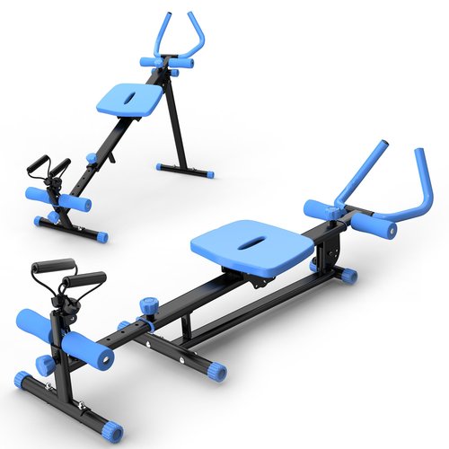 4-in-1 Exercise Equipment Rowing Machine Leg Press Machine Ab Glider Machine Roman Chair Fitness Equipment for Ab Workout Core Strength Training(Blue)