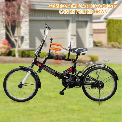 XIEEIX Front Mounted Child Bike Seats, Foldable Kids Bike Seat with Guardrail Seat Back, Adjustable Seat and Pedal Child Bike Seat, Safety Child Seat Suitable for Folding Bicycles and City Bikes, Etc