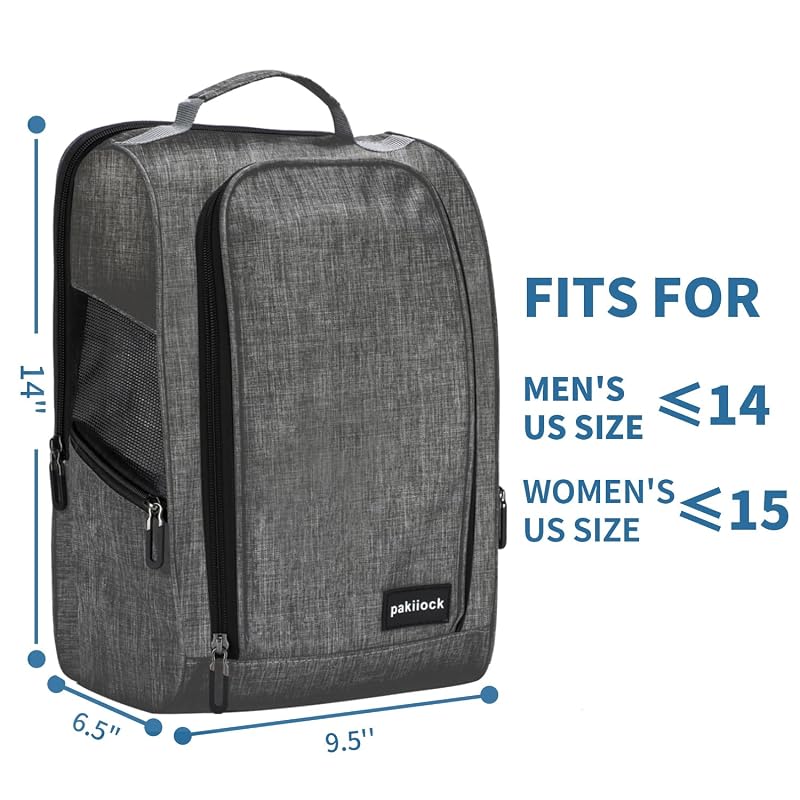 Golf Shoe Bag with Mesh Ventilation, 14x9.5x6.5 inch, 3 Pockets - Black (Variation: black)