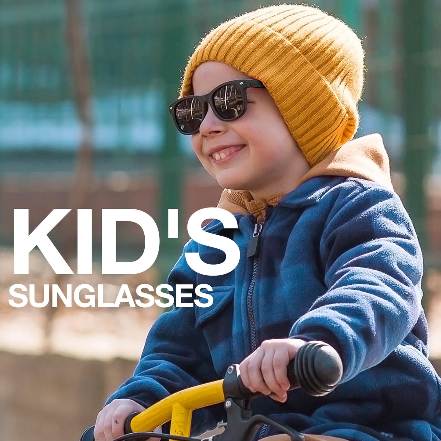 RIVBOS Kids Sunglasses Boys&girls with Strap Polarized Rubber Flexible Shades for Toddler and Children Age 3-10 RBK004-2 Black