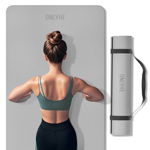 Extra Wide Yoga Mat 66cm & 8mm thick Exercise mat, Soft Lightweight POE Fitness Mat with strap, High Elasticity, Anti-fatigue for Women, Yoga, Camping, Travel, Gym & Outdoor | 72"x26" x0.31”(Gray)