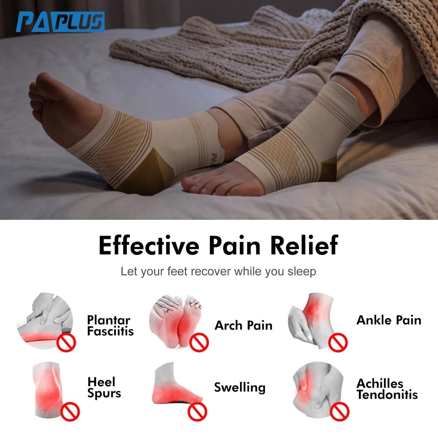 6 Pairs Plantar Fasciitis Socks for Men & Women, Ankle Brace Compression Socks with Arch Support for Achilles Tendonitis, Heel Pain, Swelling & Arthritis Relief, Nude, Large