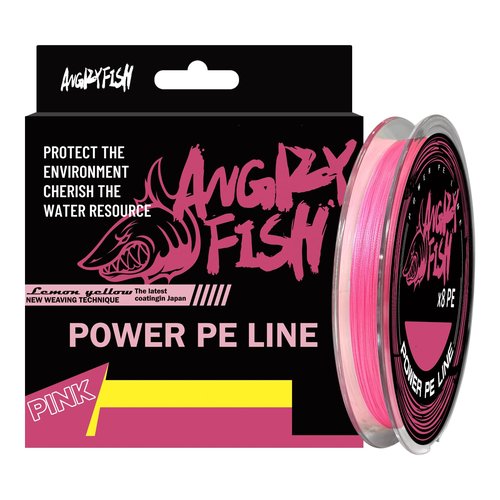 ANGRYFISH Pink PE Braided Fishing Line - High-Visibility to Anglers, Invisible to Fish - Ultra-Strong & Abrasion Resistant - Thinner Diameter for Longer Casts - Saltwater Freshwater Use(8LB/300Yds)