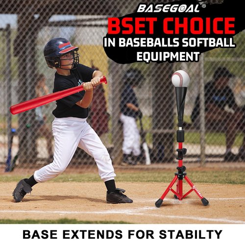 BaseGoal Baseball Tee for Kids,Batting Tee,Softball Tee,Youth Hitting Tee,Teeball Tee,Travel Tee,Easy Adjustable Height