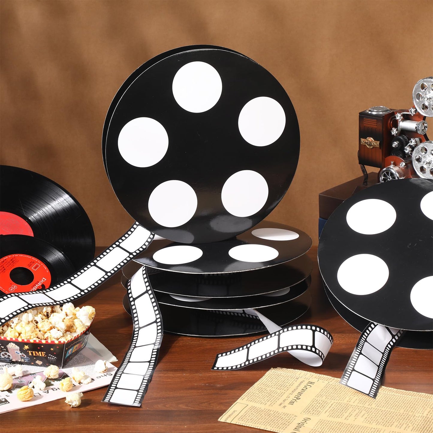 Honoson 4 Pcs Movie Reel Filmstrip Centerpiece Cinema Props Theme Party Decorations Reel Decor for Movie Night Party Decor