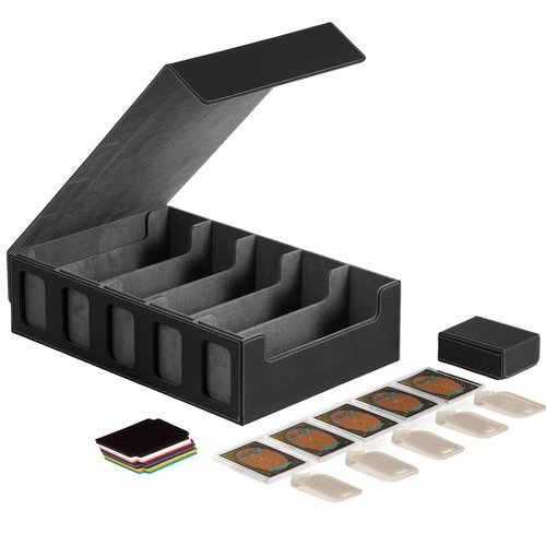 Scimi 3900+ High-Capacity Card Display Storage Box, 5-Layer Transparent Window Design (Ideal for Collectors & Beginners), Compatible with TCG/Sports Cards, Includes 34 Accessories + 1 Dice Tray(Black)