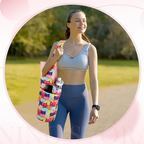 Yeyeplum Yoga Mat Bag Yoga Bags With Shoulder Strap Gym Pocket Sack Long Sports Carrier Tote Exercise Pad Holder For Women Yogi(Cat Pattern)