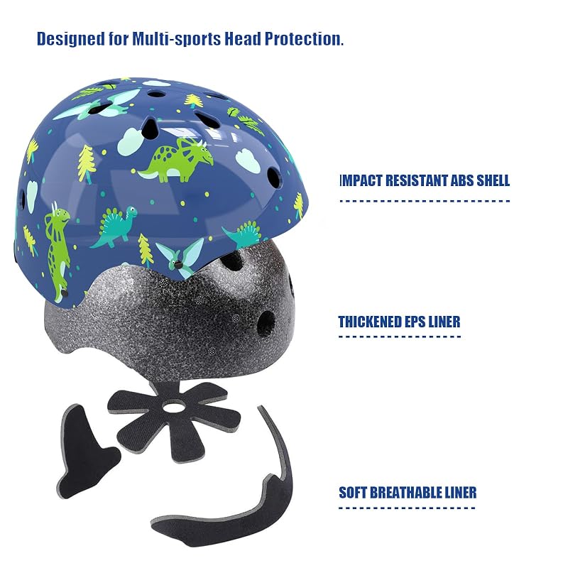 Kids Protective Gear Set 7-in-1 with Helmet, Knee, Elbow & Wrist Guards - Blue, 5-8 Years