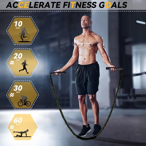 5lb Weighted Jump Rope for Men and Women, Adult Heavy Skipping Rope, Heavy Jump Ropes for Home Workout, Weight Loss, Shaping Body, Total Body Workout Equipment(Black & Gold)