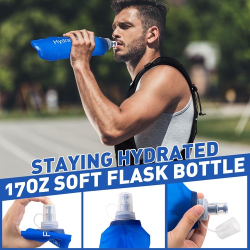 Sunnymove Running Vest with 500ml Water Bottle Reflective Hydration Water Vest with Soft Flask for Men Women Lightweight Breathable, Adjustable Chest Straps Marathon Accessories