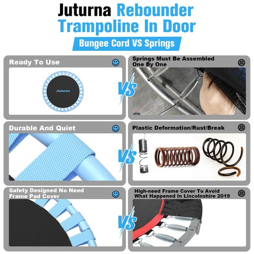 Juturna 40" Foldable Mini Trampoline, Rebounder Trampoline for Adults, 450lbs Capacity with T-Shaped Adjustable Bar, Fitness Trampoline for Kids