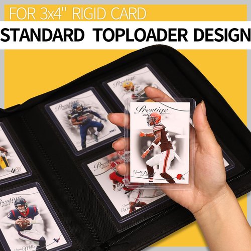 Yodamiack Toploader Binder 4 Pocket - Portable Upgraded Hold 144 Toploaders with Sleeves for 3" x 4" Rigid Card Binder Double Sided PU Card Holder for Sports Card, MTG, TCG, Game