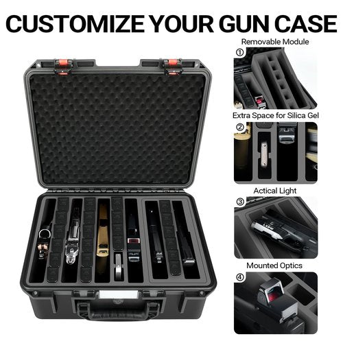 Hard Gun Case for Handgun & Pistol: TAS Approved Mutil Handguns & Magazines | Hard Shell Firearm Hard Case for Air Travel | Waterproof Pistol Box with Custom Foam Interior | Large Capacity Gun Storage