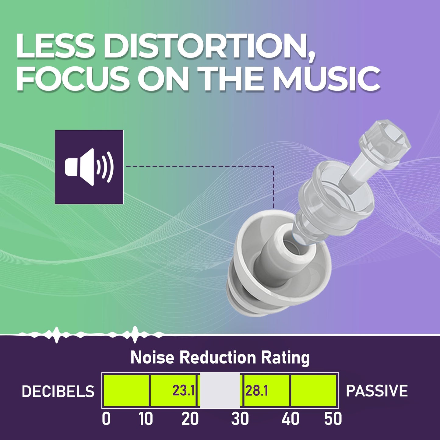 Pluggerz Enjoy Music Earplugs, Transparent, Skin-Friendly Material, Reusable Ear Plugs with Filter, 24-29 dB Noise Reduction Rating, Universal-Fit Hearing Protection for Concerts or Festivals, 1 Pair