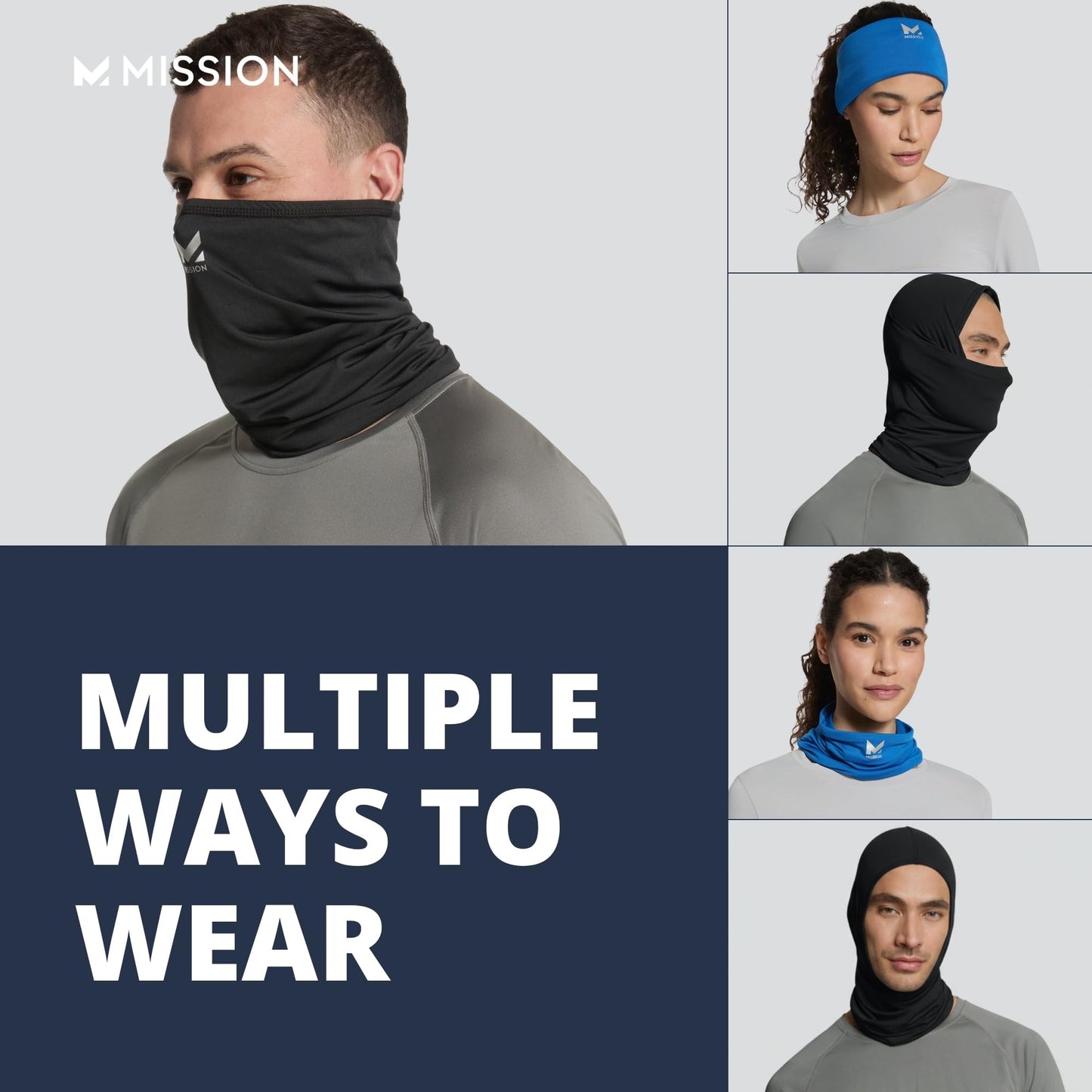 Mission Cooling Neck Gaiter 12+ Ways to Wear, Face Mask, Headband, Head Wrap, UPF 50 Sun Protection, Evaporative Cool Technology, Cools Instantly when Wet, Great for Outdoors, Fishing, Hiking- Black