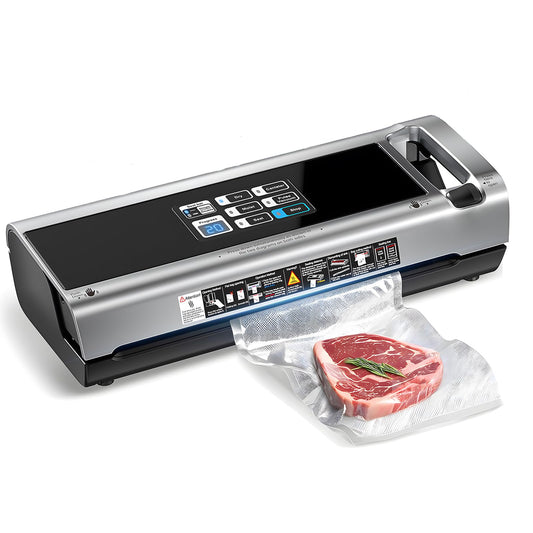 Food Vacuum Sealer Machine, 95KPa Powerful Food Saver with Dry/Moist/External Vacuum Modes, Built-in Cutter & Bag Storage, Single/Double Sealing, 1 Bag & 15 Pre-cut Bags（Silver）