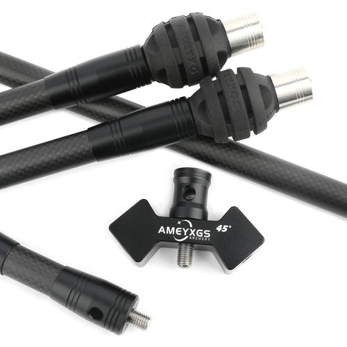 AMEYXGS Archery Bow Stabilizer Set 4/5/10/12/28/30 inch 3k Carbon Bow Balance Bar with Stabilizer Rubber and Weights for Recurve Bow and Compound Bow (45° V bar, Black, 1x 30 inch,2X 12inch,1x 5inch)