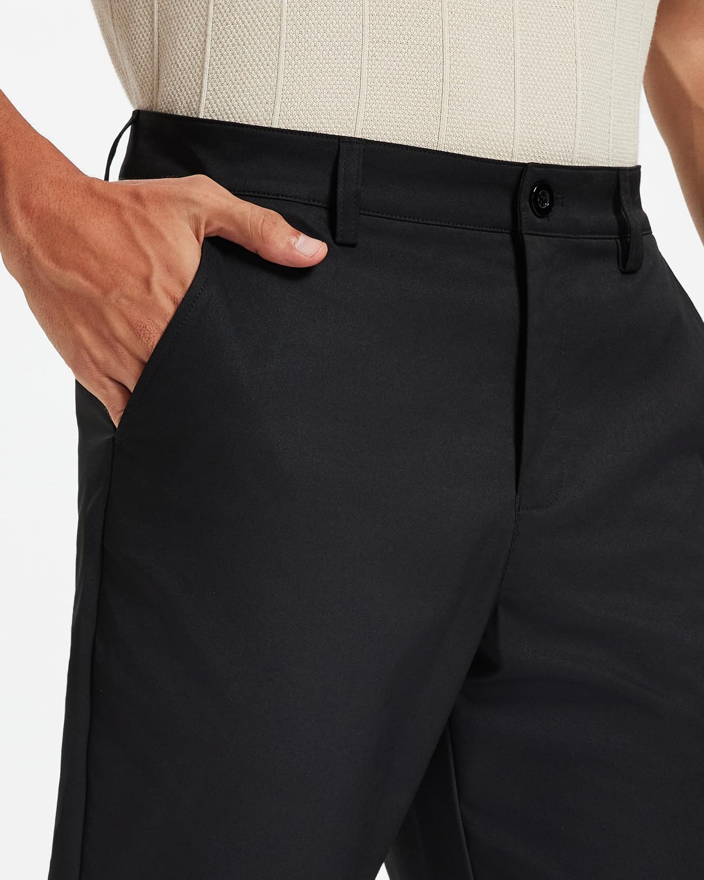 Men's Classic Fit Stretch Golf & Dress Pants 32'' - All-Day Comfort Performance Pants for Work, Business Casual & Travel Black, 34W x 32L