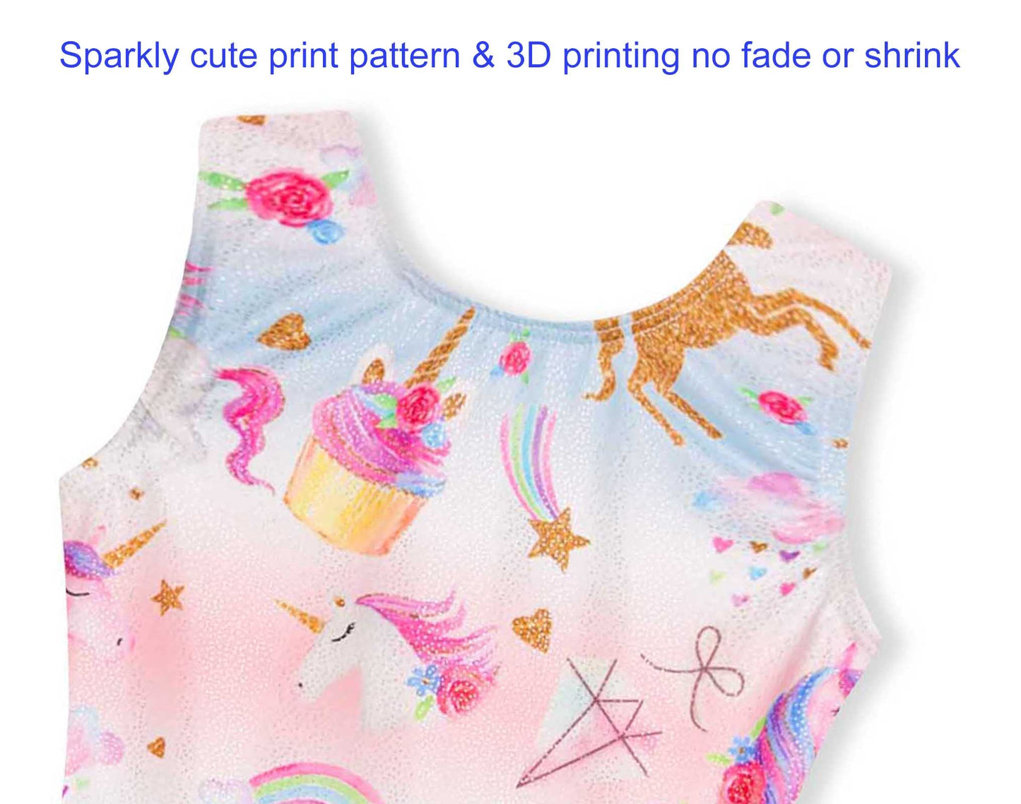 Domusgo Leotard for Girls Gymnastics Size 3t 4t Shiny Sleeveless Rainbow Unicorn Biketard with Shorts