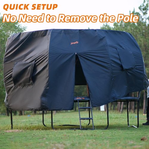 jumpfly Trampoline Round Tent(Tent ONLY) Fits 12FT Frame 8 Curved Poles with LED Lights Trampoline Accessories - Wear-Resistant - Black