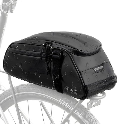 WOTOW Reflective Rear Rack Bag, Water Resistant Bike Saddle Panniers for Bicycles Ebike, 8L Trunk Cycling Back Seat Cargo Carrier Storage Pouch With Shoulder Strap for Travel Commute