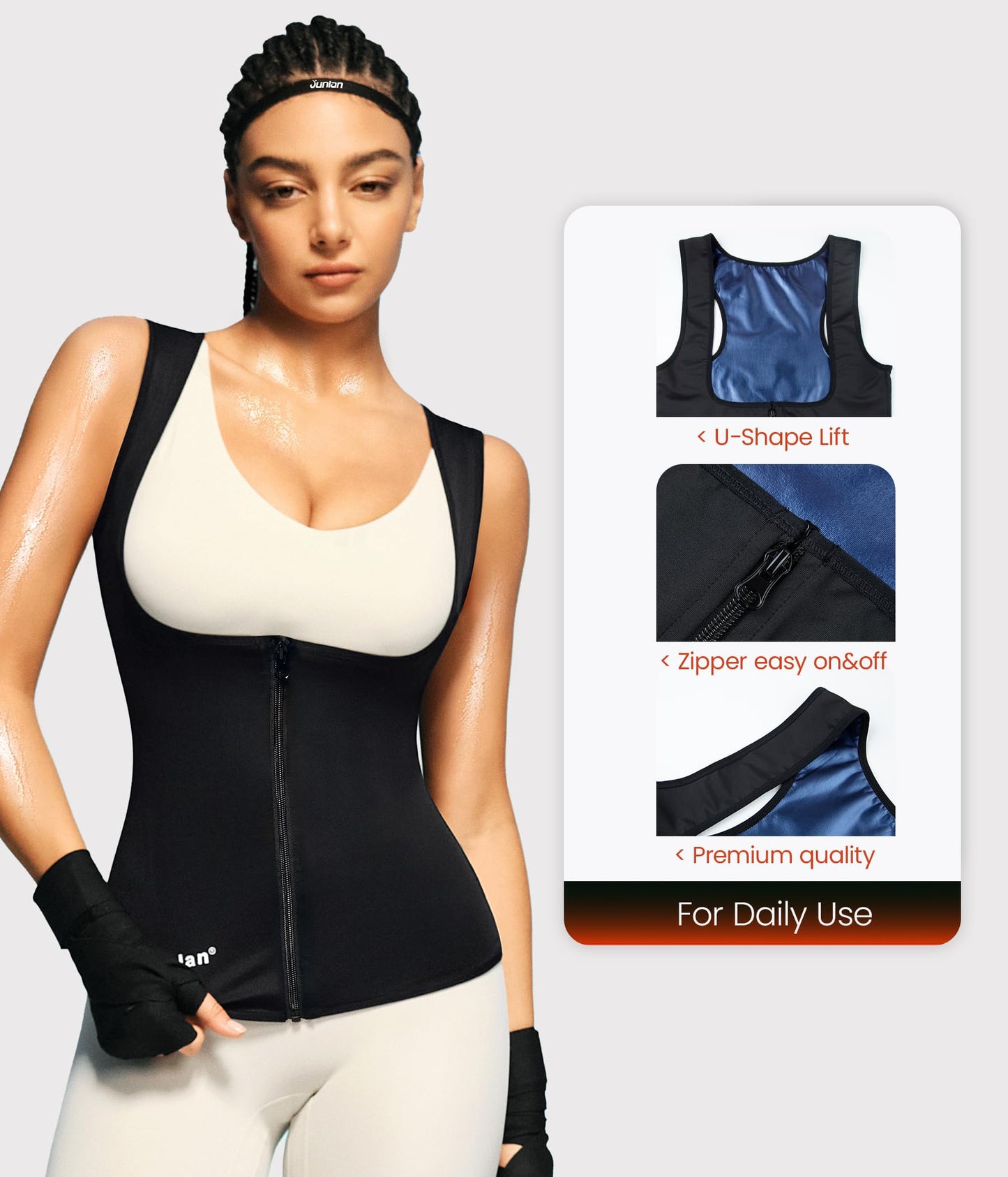 Junlan Sauna Suit for Women Waist Trainer Vest Sweat Tank Top Shaper for Women with Zipper (Blue, Small)