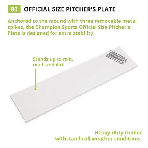 Champion Sports Official Size Pitcher's Plate with Metal Spikes, White, 24" x 6" x 1" (80)