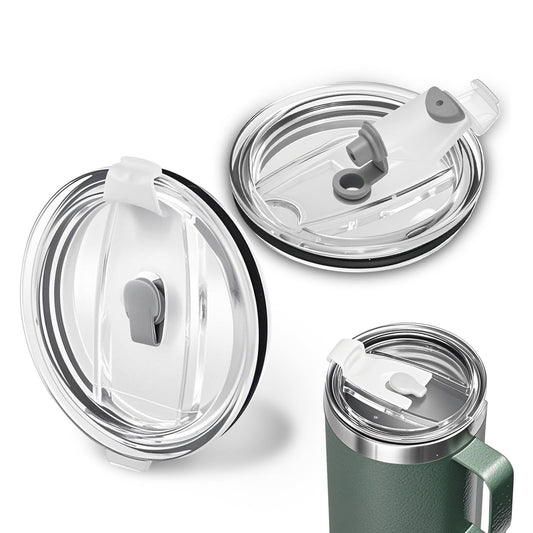 2 Pcs Replacement Lid Compatible with Stanley Camp Mug 24 oz, Spill Proof Mug Cup Lids with Sealing Silicone Ring, BPA-Free, Dishwasher Safe for Drinking Cup Cover, Clear
