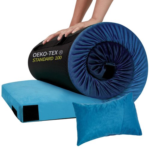 Memory Foam Camping Pad, Waterproof Sleeping Pad for Adults, Roll Up Floor Mattress for Indoor/Outdoor Use, Ideal for Side Sleepers and Guests