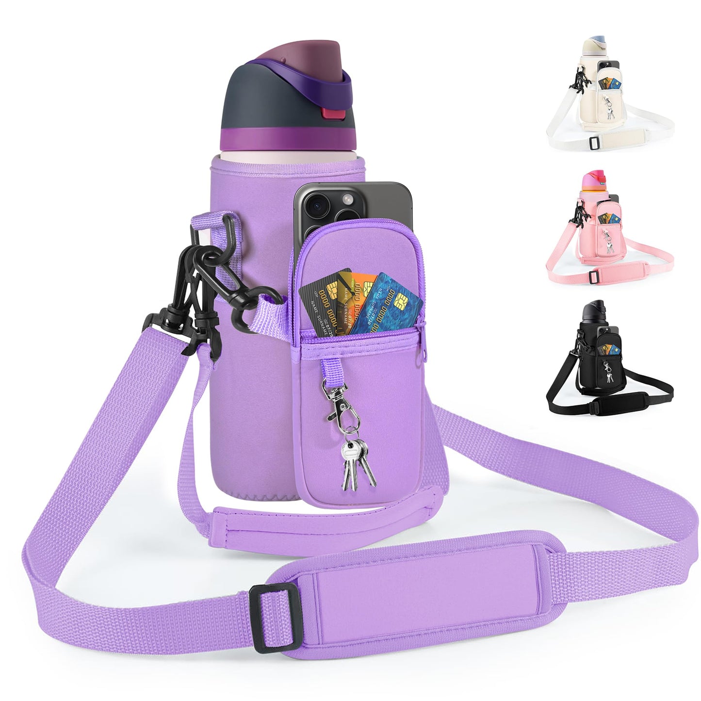 Icesip Purple Water Bottle Carrier Bag with Strap, Fits Owala FreeSip 32 oz
