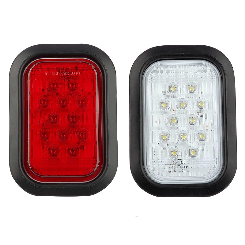 6Pcs 5x3 Inch Rectangle LED Tail Lights — Stop/Turn/Tail and White Backup Lights