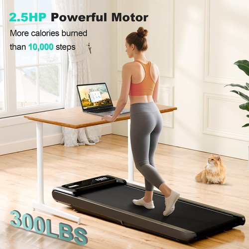 Walking Pad Treadmill, Walking Pad with Handle Bar, 2.5 HP Under Desk Treadmills for Home Office, 3 in 1 Foldable Treadmills Supports Up to 300lbs, Portable Treadmill w/Remote Control & LED Display