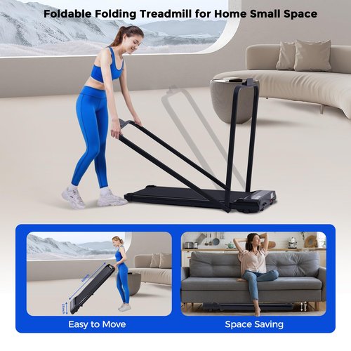 Foldable Treadmills for Home with Handles, Portable Folding Walking Pad Treadmills for Home Small, 3.0HP Walking Pads with Handle Bar, Small Electric Treadmill with LED Display, 320LBS