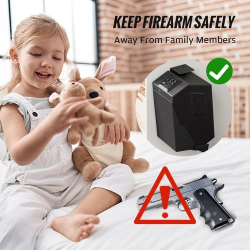 Biometric Pistol Safe LED Light,Quick Access Security Safe with Fingerprint 6-button Backlit Keypad,Auto Open Hidden Hand GunSafe for Bedside Home Nightstand Vehicle Desk (2 GUN UPGRADE)