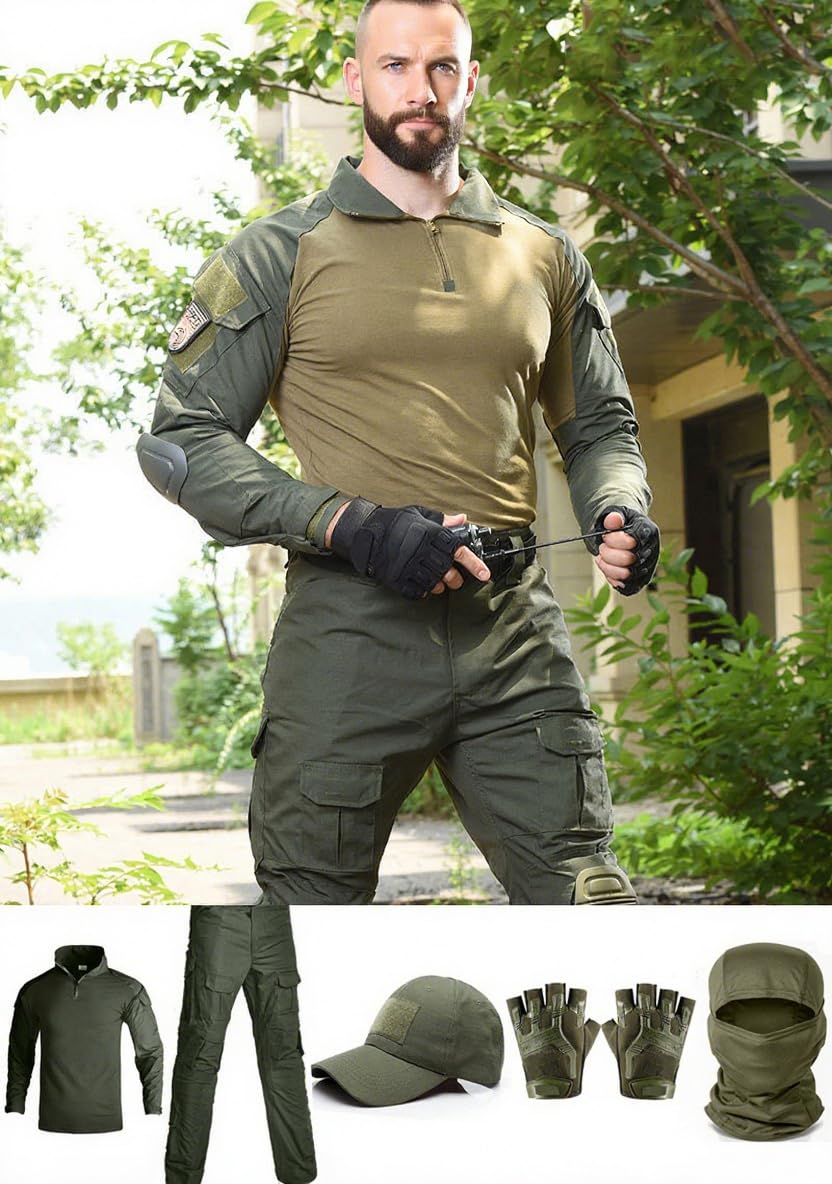 VPZenar Tactical Suit,Military Pants and Shirt,Cap Balaclava Gloves Set,Green WL Uniform Men's Airsoft Gear